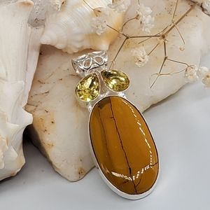 Natural Mookaite/Citrine stone Silver Pendant